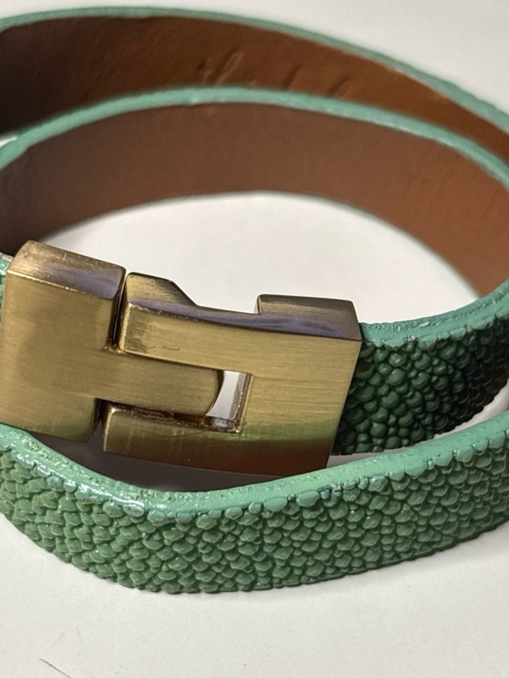 leighelena Mint Green Textured Double Wrap Genuine Stingray bracelet
